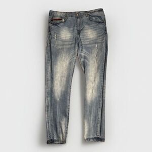 Akademiks‎ Jeanius Jeans Men's 34x30 Blue Denim Distressed Medium Wash Straight